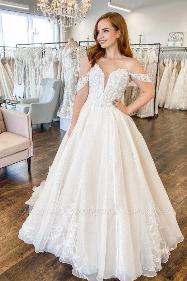 Bmbridal Off-the-Shoulder Princess Wedding Dress Sweetheart With Lace Appliques