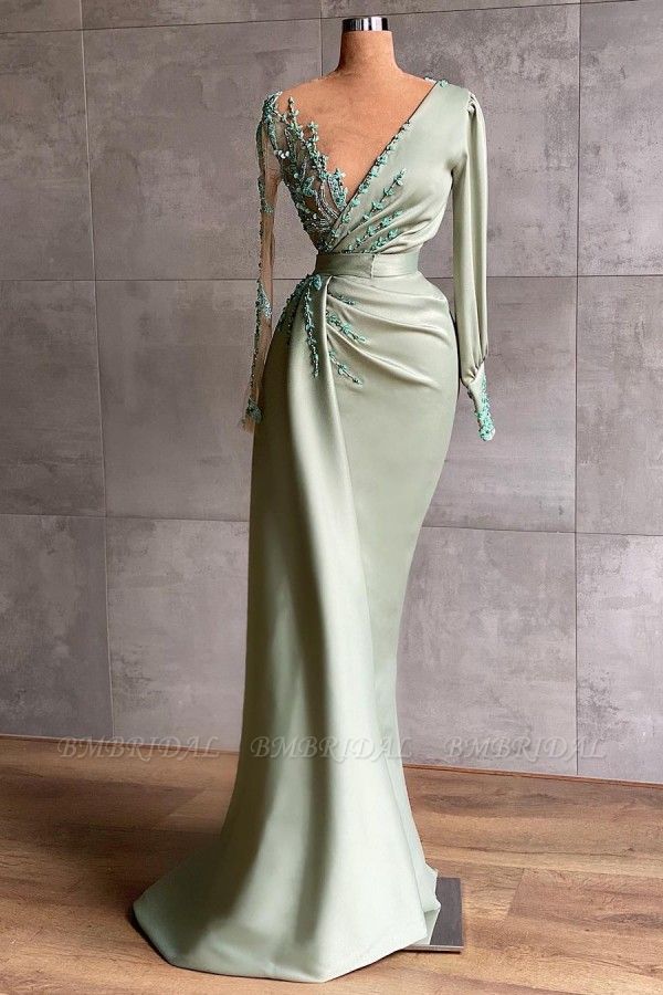 BMbirdal Long Sleeves Mermaid Prom Dress With Appliques