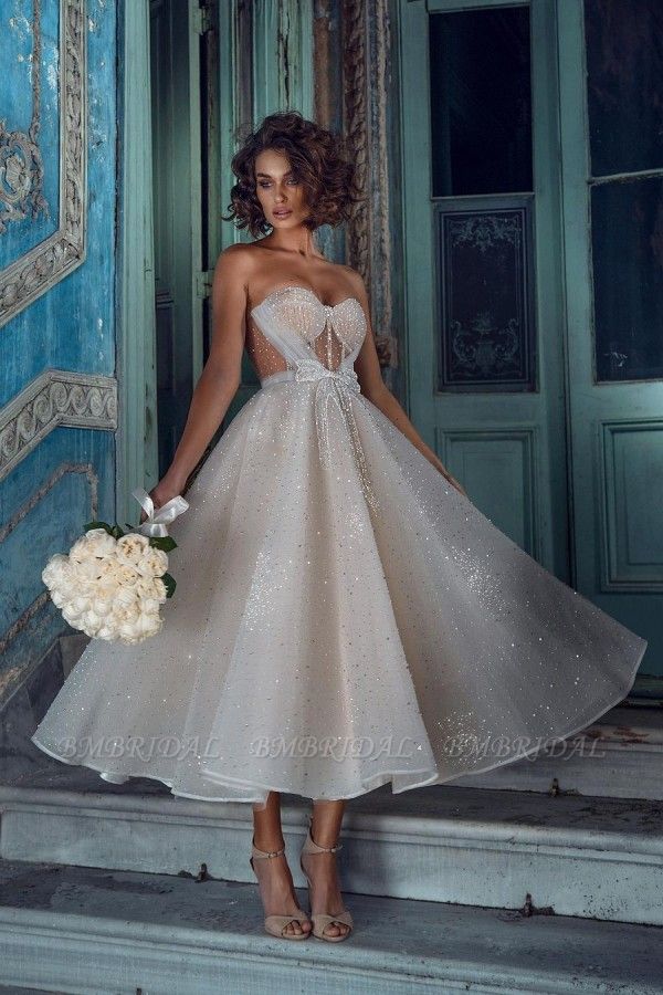 BMbridal Shinning Sweetheart Wedding Reception Dress Tea-Length