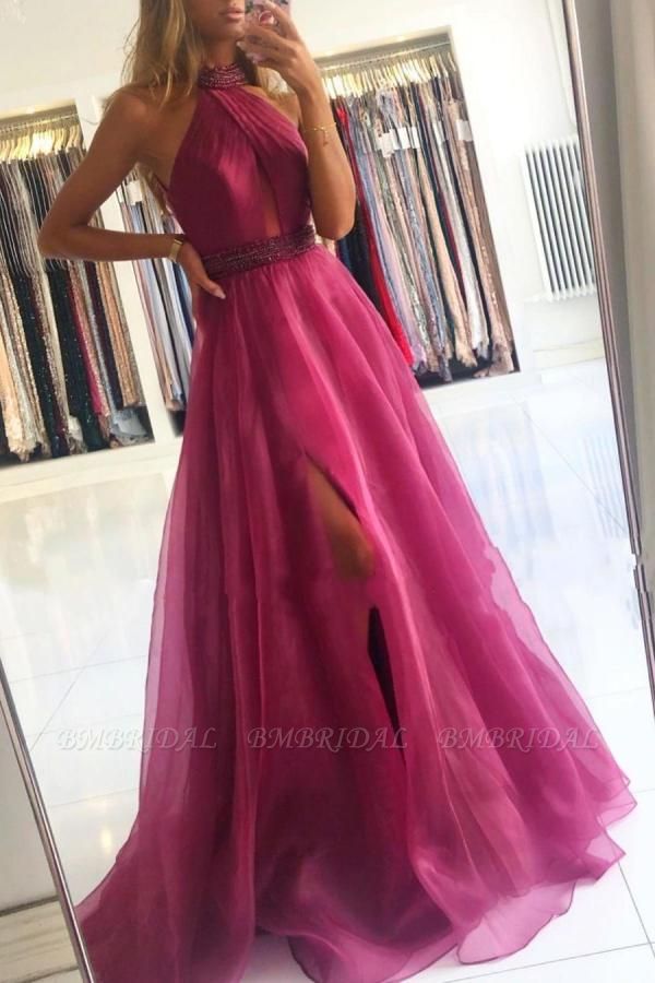 Bmbridal Orchid Halter Long Prom Dress Tulle With Split