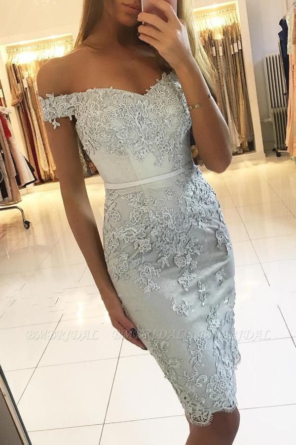 Bmbridal Off-the-Shoulder Sheath Prom Dress Knee-Length With Appliques