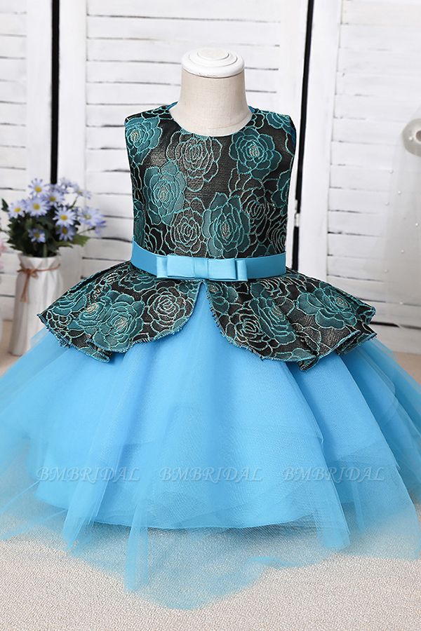 BMbridal Blue Mix Black Lace Flower Girl Dress