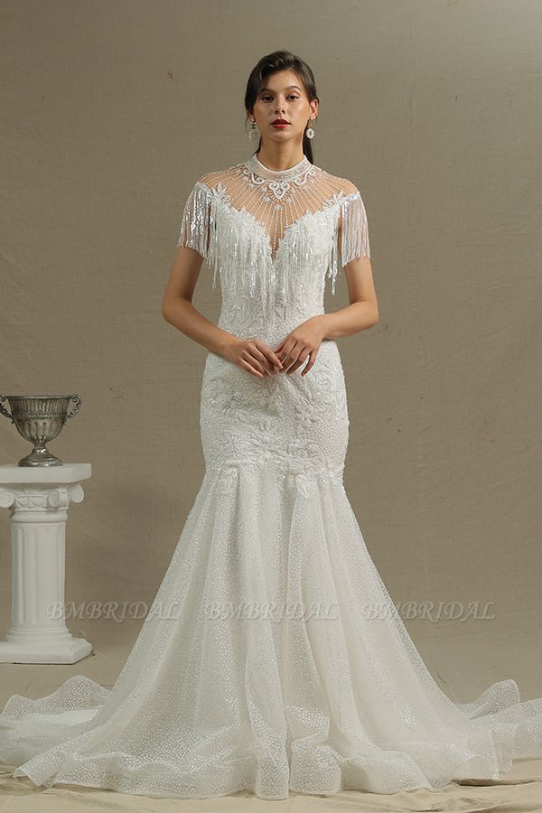 BMbridal Chic Mermaid Lace Wedding Dress With Tassels