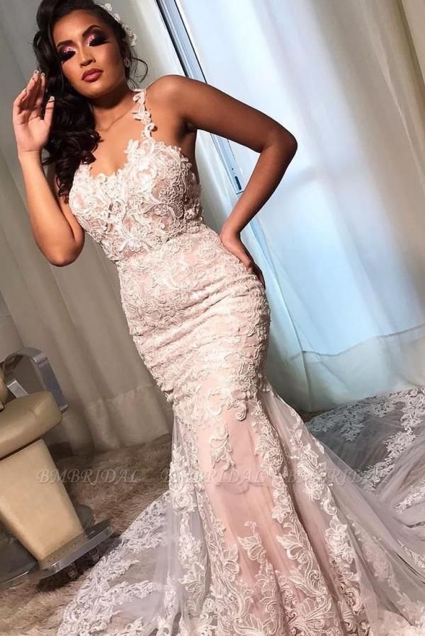 BMbridal Straps Lace Appliques Wedding Dress Mermaid Long Online
