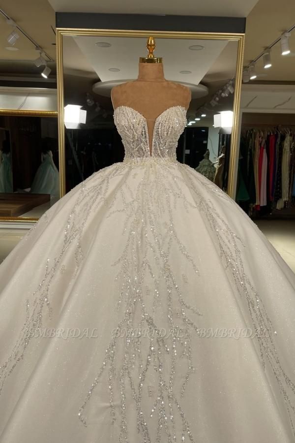 Bmbridal Luxurious Sweetheart Ball Gown Wedding Dress With Beadings