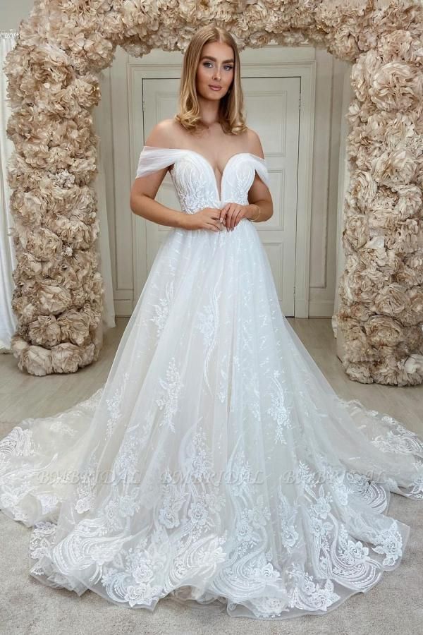 Bmbridal Gorgeous Off-the-Shoulder Lace Wedding Dress On Sale