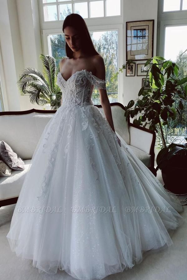Bmbridal Off-the-Shoulder Ball Gown Wedding Dress With Appliques Sequins