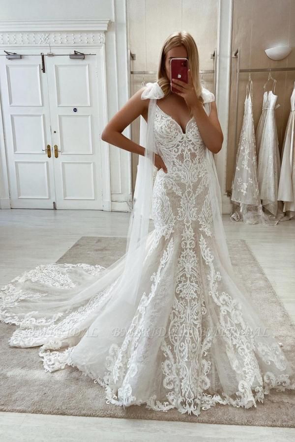 BMbridal Glorious Lace Mermaid Wedding Dress Sleeveless Online