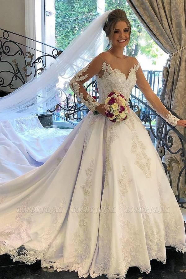 BMbridal Long Sleeves Wedding Dress Princess Bridal Wear With Lace Appliques