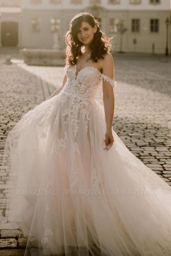 Bmbridal Off-the-Shoulder Beach Wedding Dress Tulle With Appliques