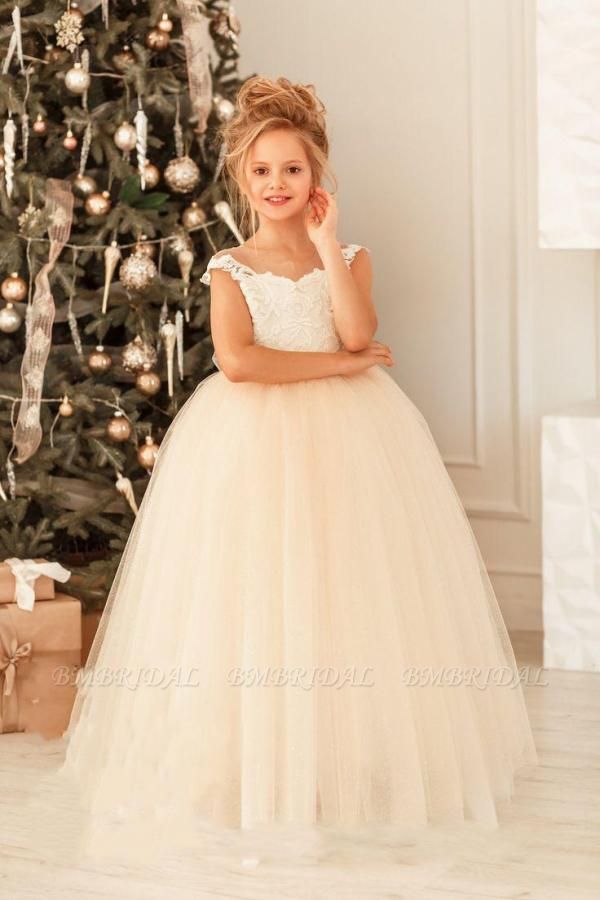 BMbridal Cute Lace Tulle Flower Girl Dress Cap Sleeves