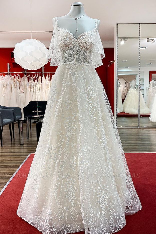 BMbridal Gorgeous Sleeveless Tulle Lace Appliques Sweetheart A-Line Wedding Dresses