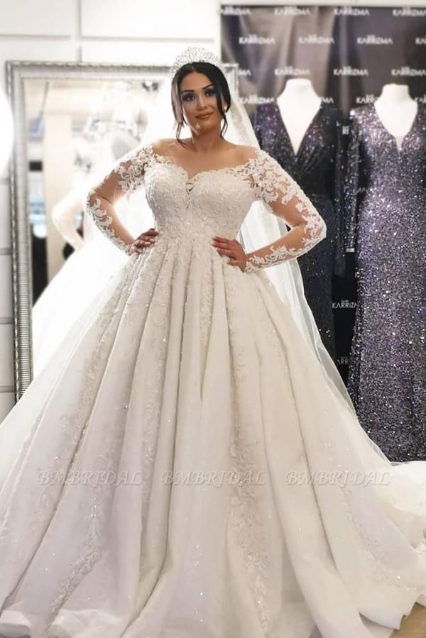 Bmbridal Long Sleeves Lace Plus Size Wedding Dress On Sale