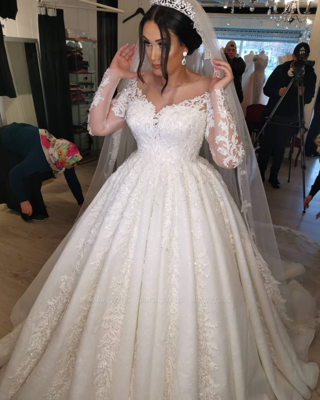Bmbridal Long Sleeves Lace Plus Size Wedding Dress On Sale | BmBridal