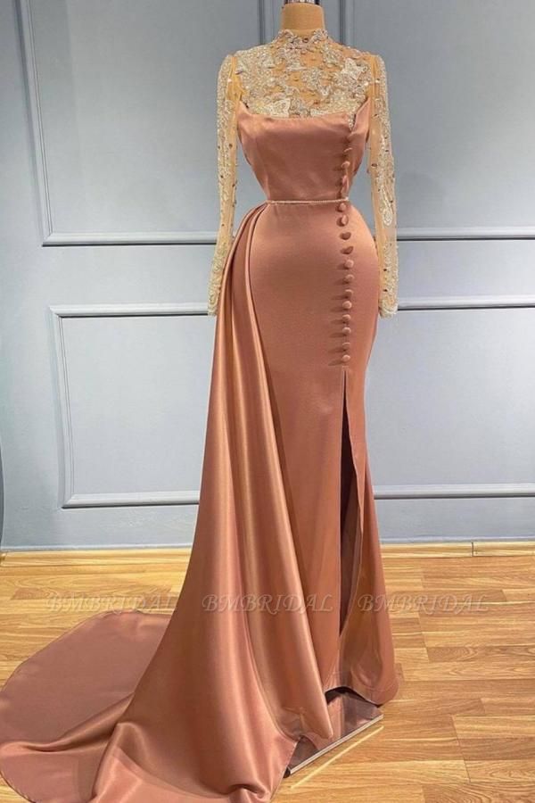 BMbridal Long Sleeves Mermaid Prom Dress Appliques With Slit