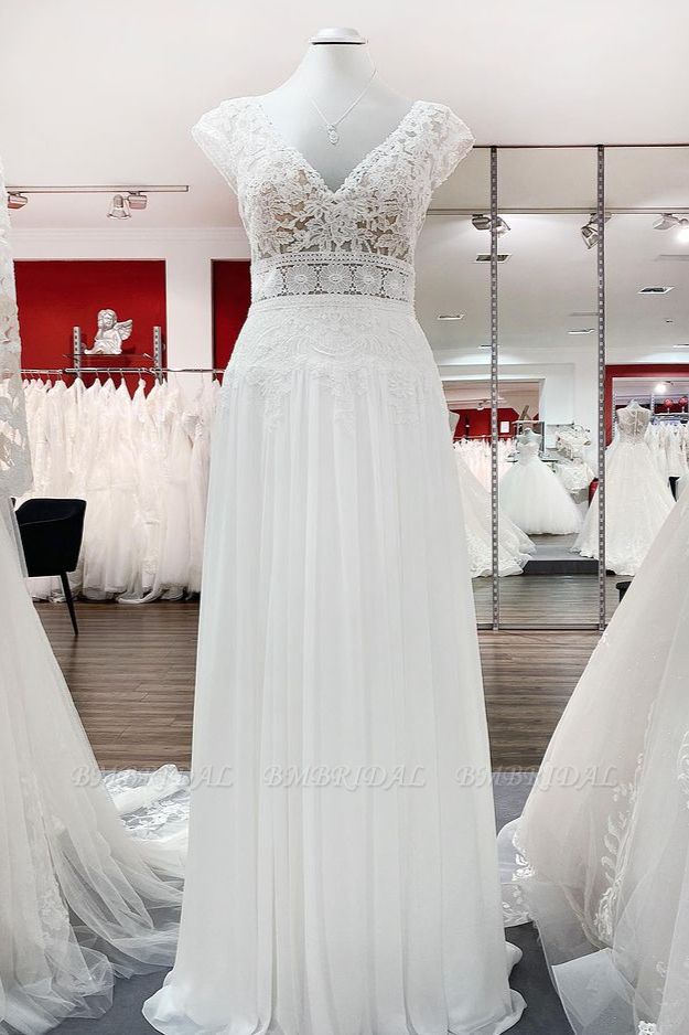 BMbridal Simple Ivory Tulle Lace A-Line Wedding Dresses