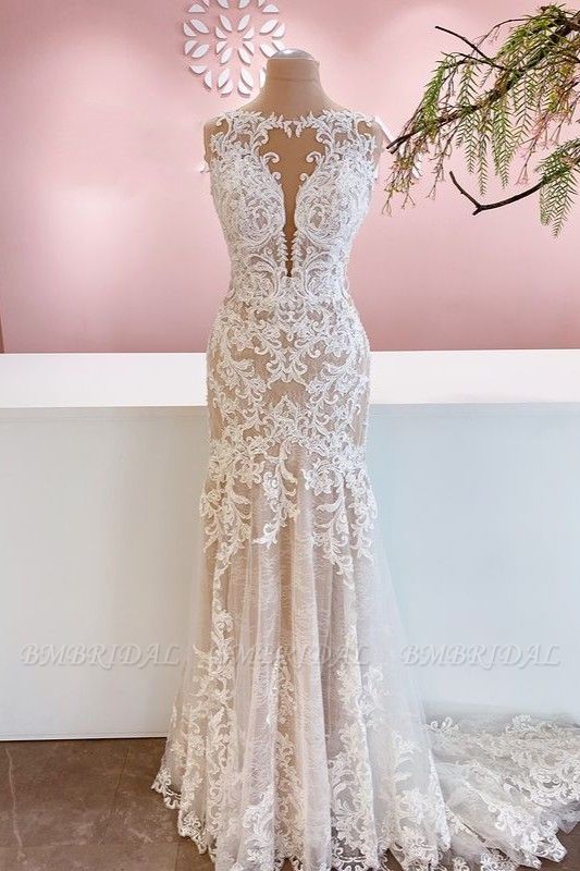 BMbridal Lace Mermaid Wedding Dress Long Bridal Gowns Online