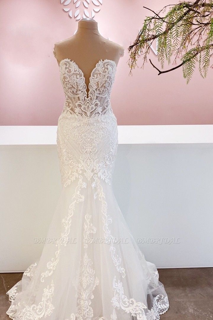 BMbridal Sweetheart Mermaid Lace Wedding Dress Long Bridal Gowns