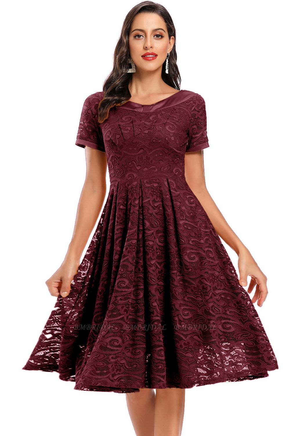 BMbridal Short Sleeves Lace A-Line Mini Party Gowns