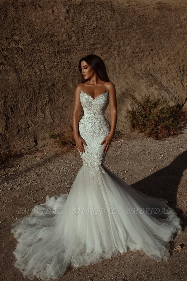 Bmbridal Sweetheart Mermaid Wedding Dress With Lace Appliques