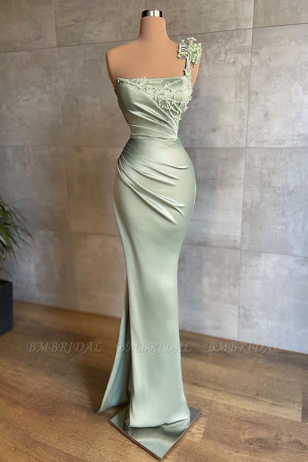 BMbridal Sage One Shoulder Prom Dress Mermaid With Beads