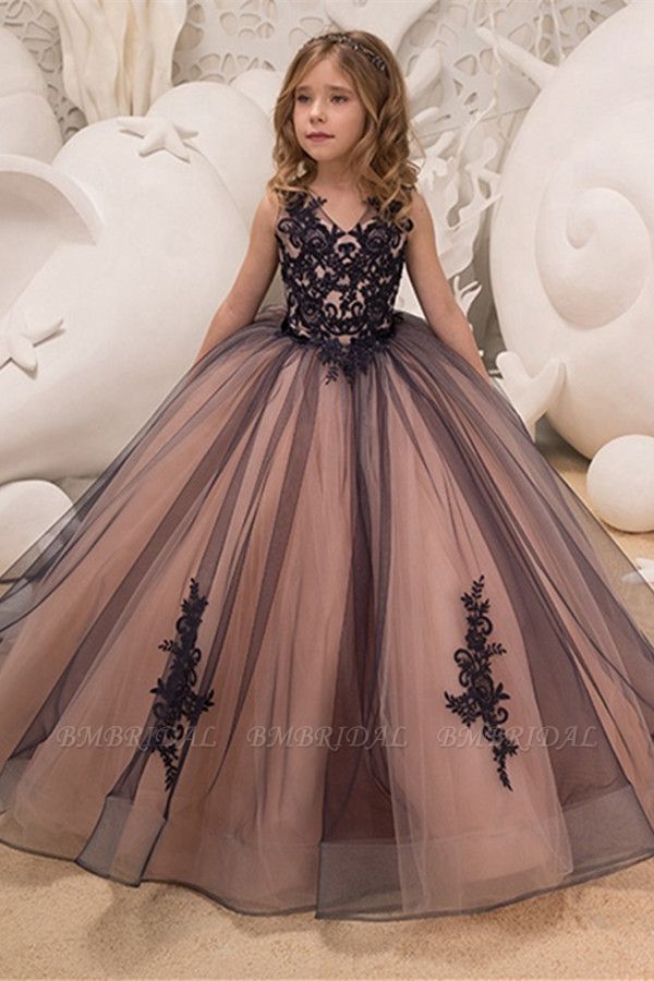 BMbridal Black Lace Princess Ball Gown Flower Girl Dress  BmBridal