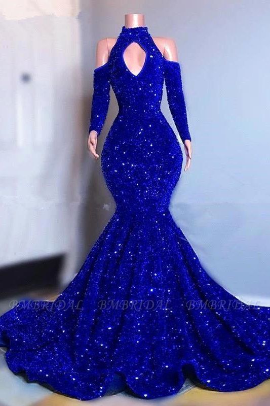 Bmbridal Royal Blue Pailletten Abendkleid Mermaid Long Sleeves Online