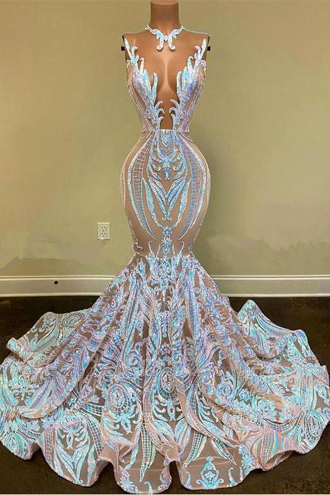 Bmbridal Pailletten Meerjungfrau Abendkleid lang spezielles Design
