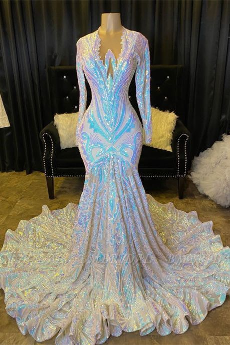 Bmbridal Long Sleeves Mermaid Prom Dress With Sequins