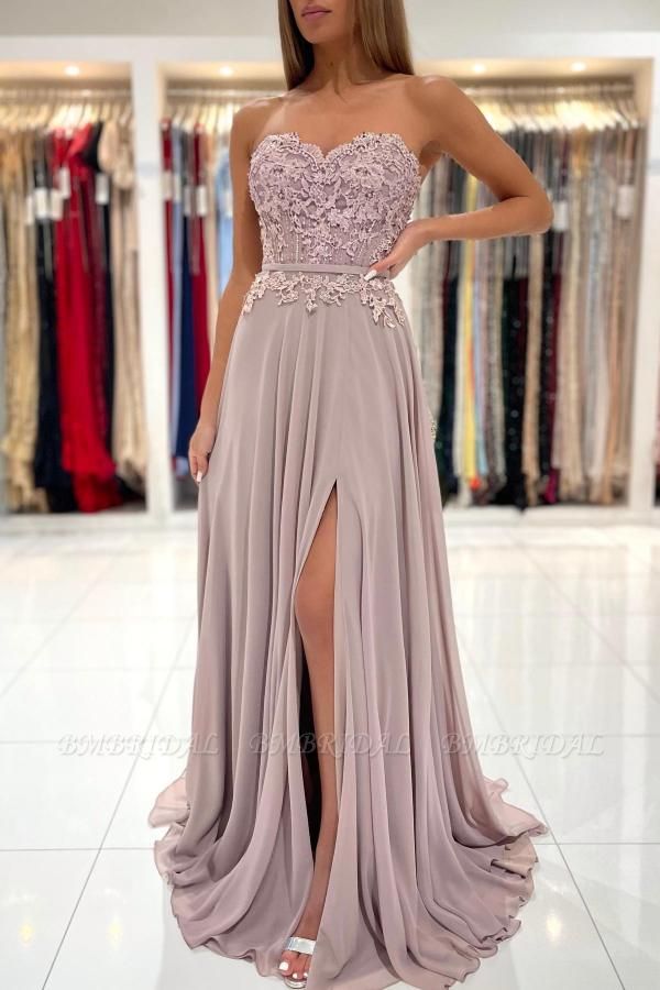 Elegant Sweetheart Floor-length Appliques Lace Prom Dresses with Split