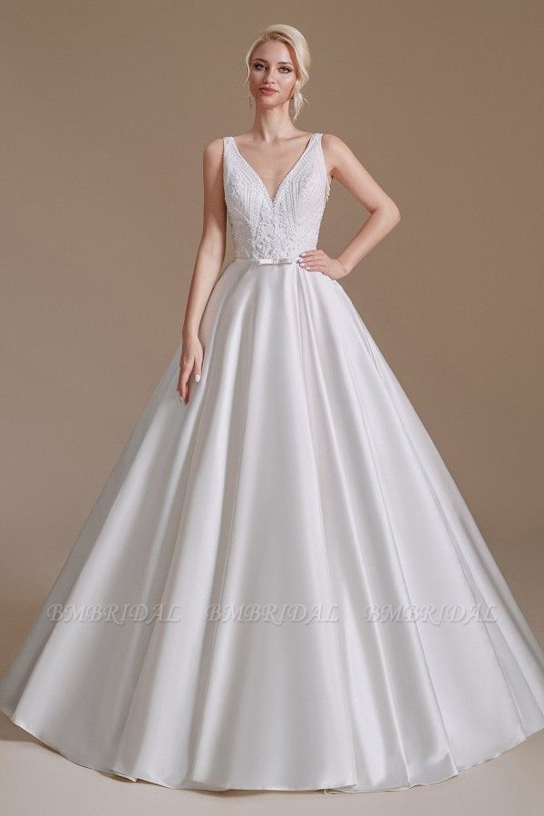 BMbridal V-Neck Sleeveless Wedding Dress Princess Bridal Gowns