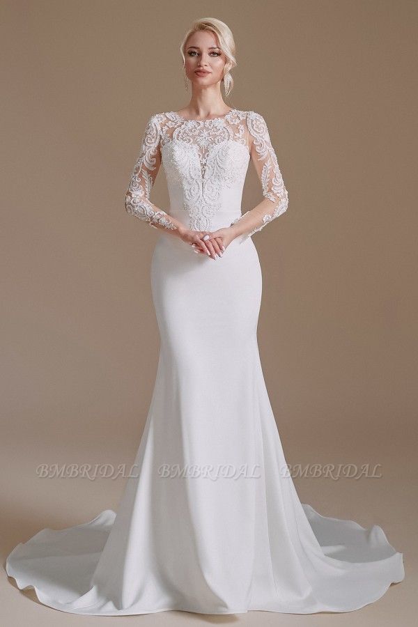 BMbridal Long Sleeves Mermaid Lace Wedding Dress Online