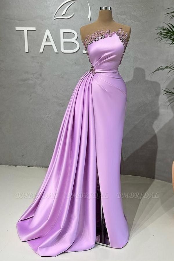 Lilac Long Glitter Sleeveless Evening Dresses With Side Slit