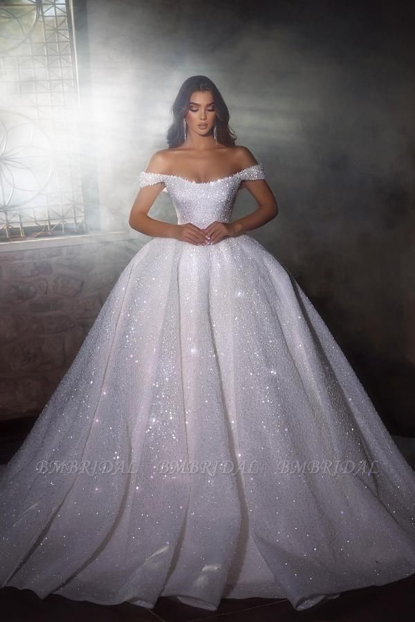 BMbridal Off-the-Shoulder Ball Gown Wedding Dress Sequins Online