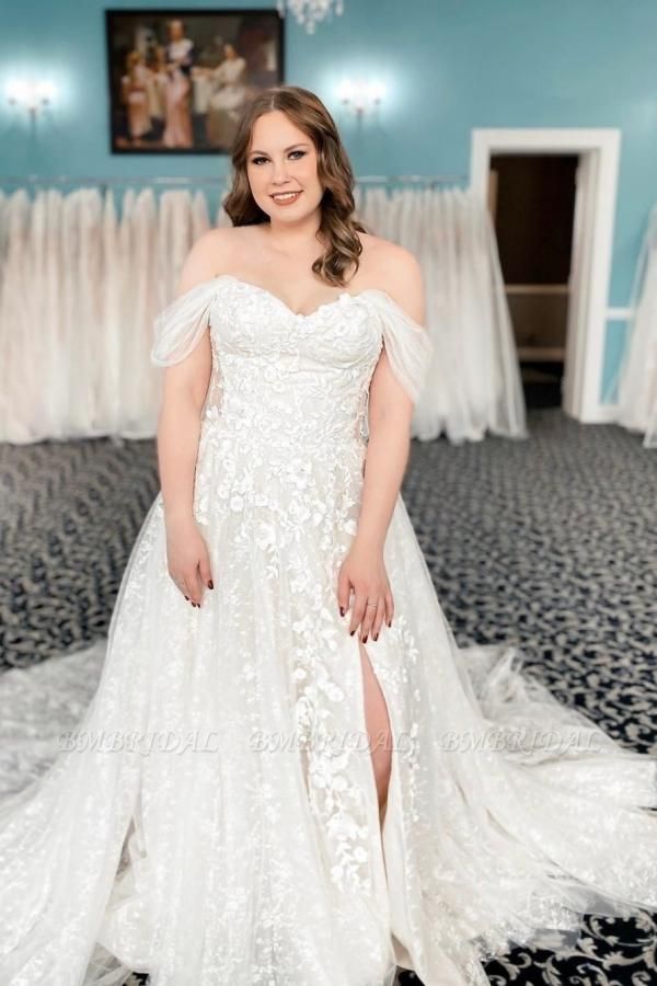Bmbridal Off-the-Shoulder Wedding Dress Lace Appliques Tulle