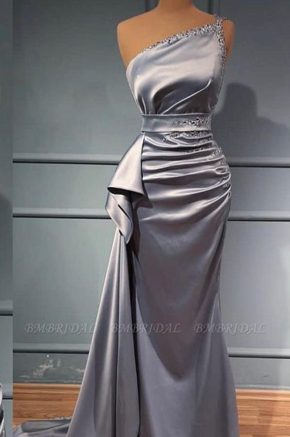 Bmbridal Silver One Shoulder Mermaid Prom Dress Long With Beads
