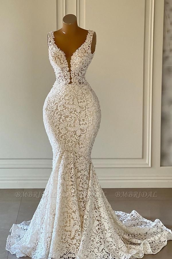 Bmbridal V-Neck Sleeveless Wedding Dress Mermaid Lace Online