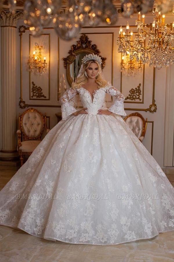 Bmbridal Long Sleeves Ball Gown Wedding Dress Lace Online