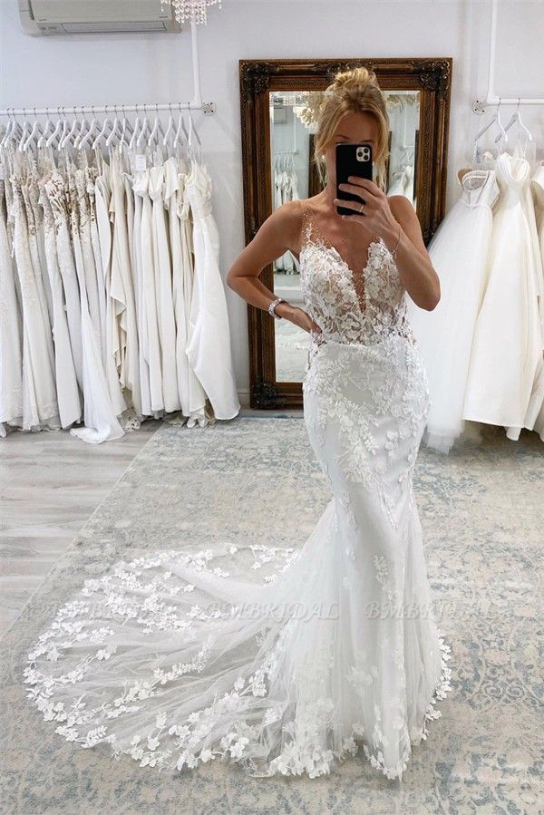 Bmbridal Sleeveless Mermaid Lace Wedding Dress Long Online