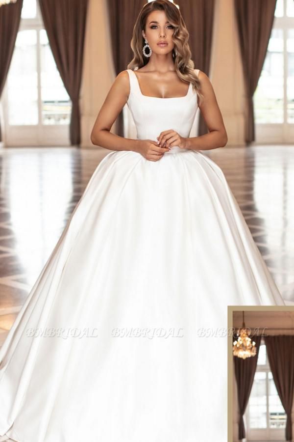 Bmbridal Square Straps Sleeveless Ball Gown Wedding Dress Online