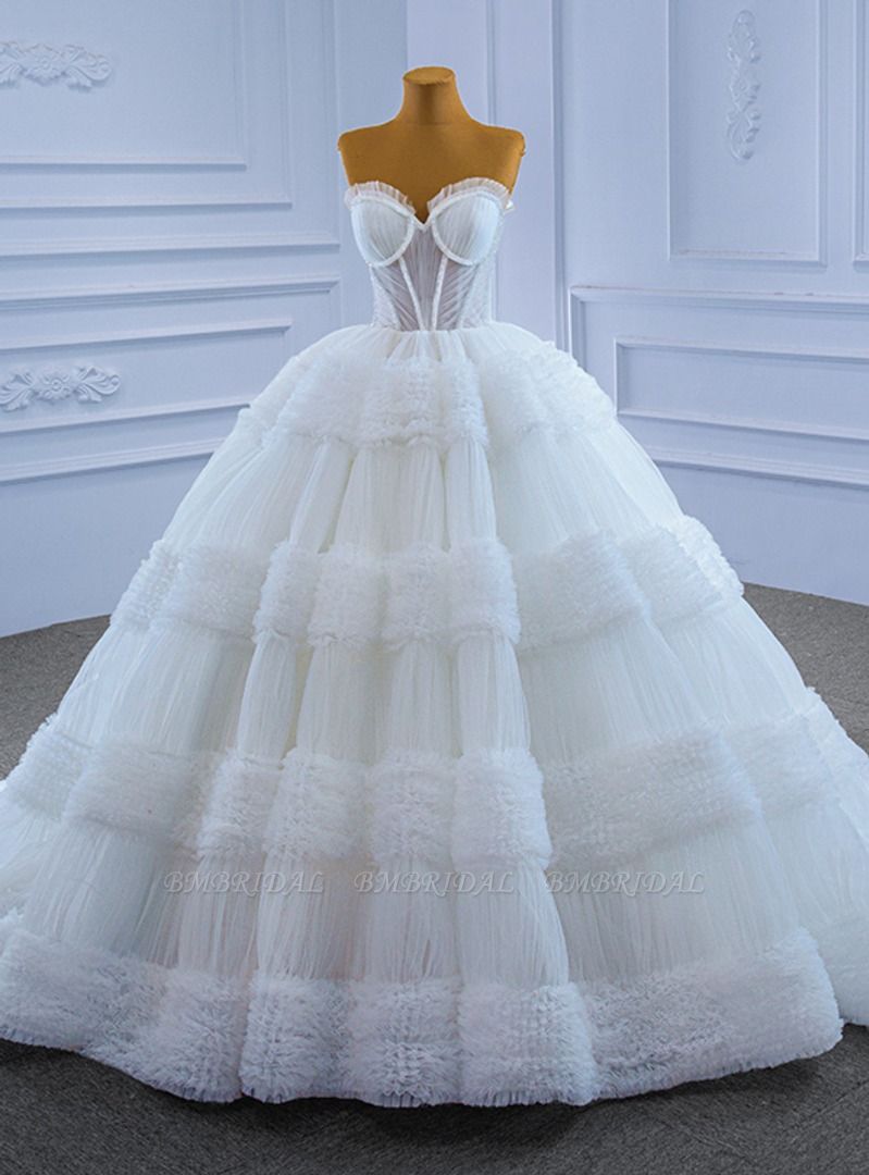 Bmbridal Sweetheart Tulle Ball Gown Wedding Dress Sleeveless