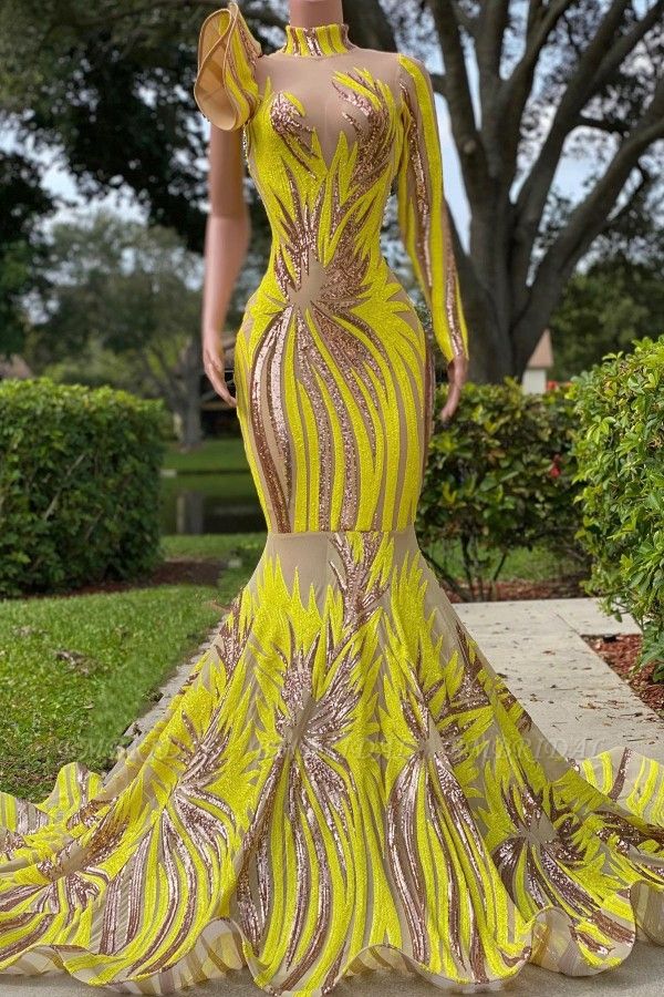 Bmbridal Yellow Long Sleeves Prom Dress Mermaid Sequins Online