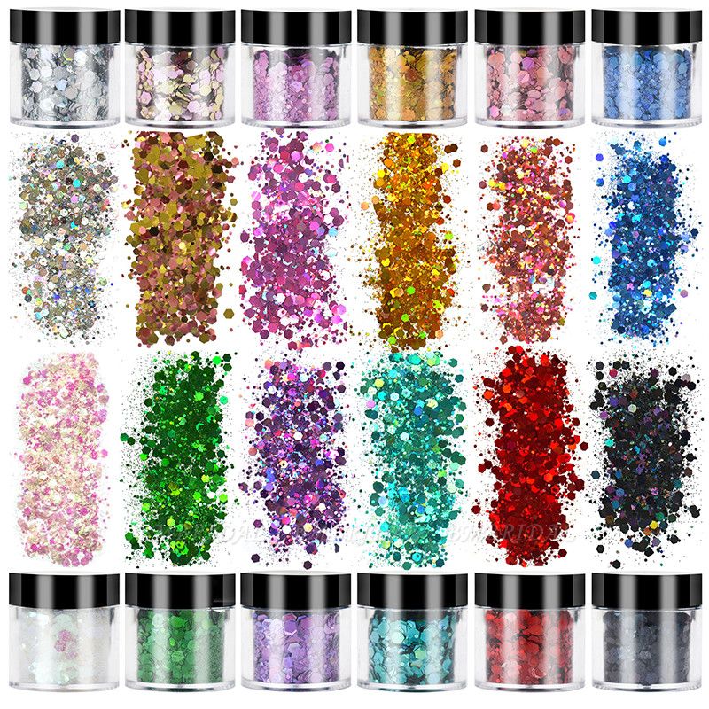 Molisaka 12 Jar Chunky Glitter for Nails | Multiple Color Holographic  Glitter Nail Sequins | Iridescent Nail Glitter Flakes for Nail Art  Decorations