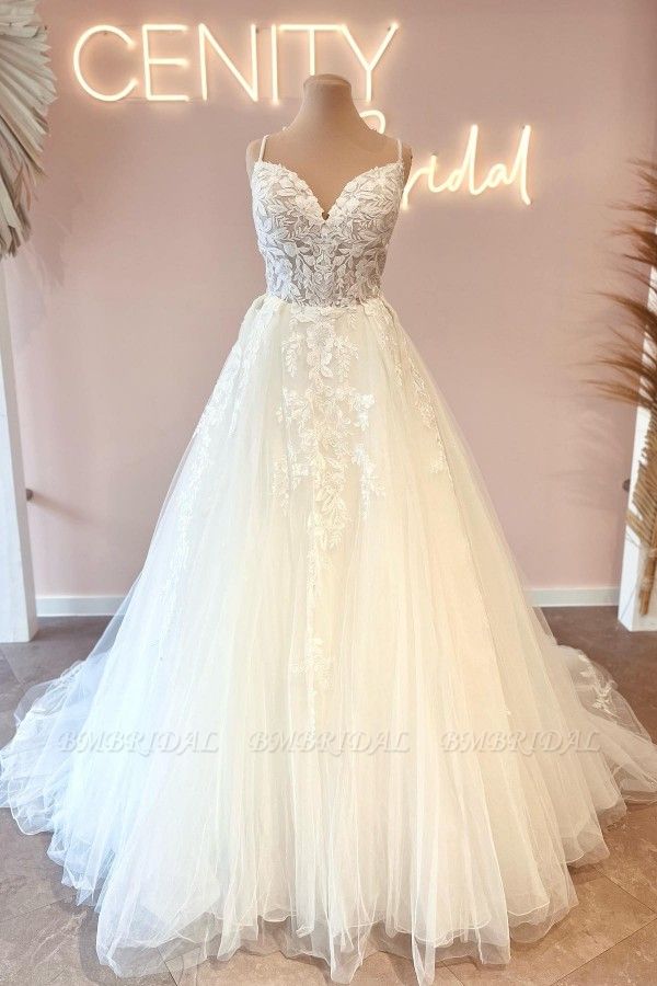 Bmbridal Swetheart Princess Wedding Dress Lace Appliques Sleeveless