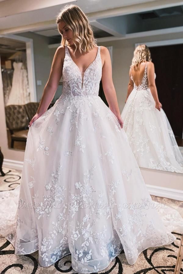 Bmbridal V-Neck Sleeveless Bridal Dress Lace Long Online