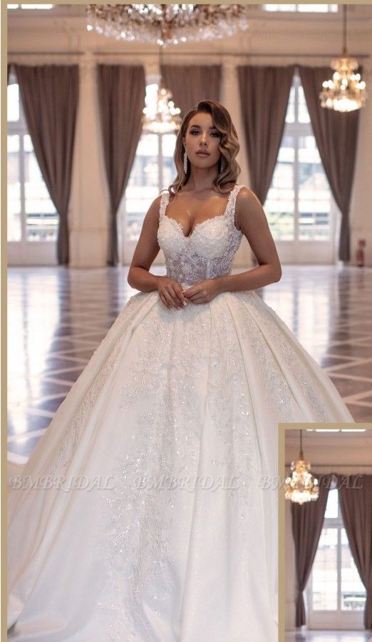 Bmbridal Straps Ball Gown Wedding Dress Sweetheart With Appliques