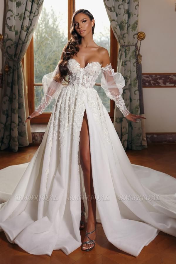 Bmbridal Sweetheart Wedding Dress Split A-Line With Appliques