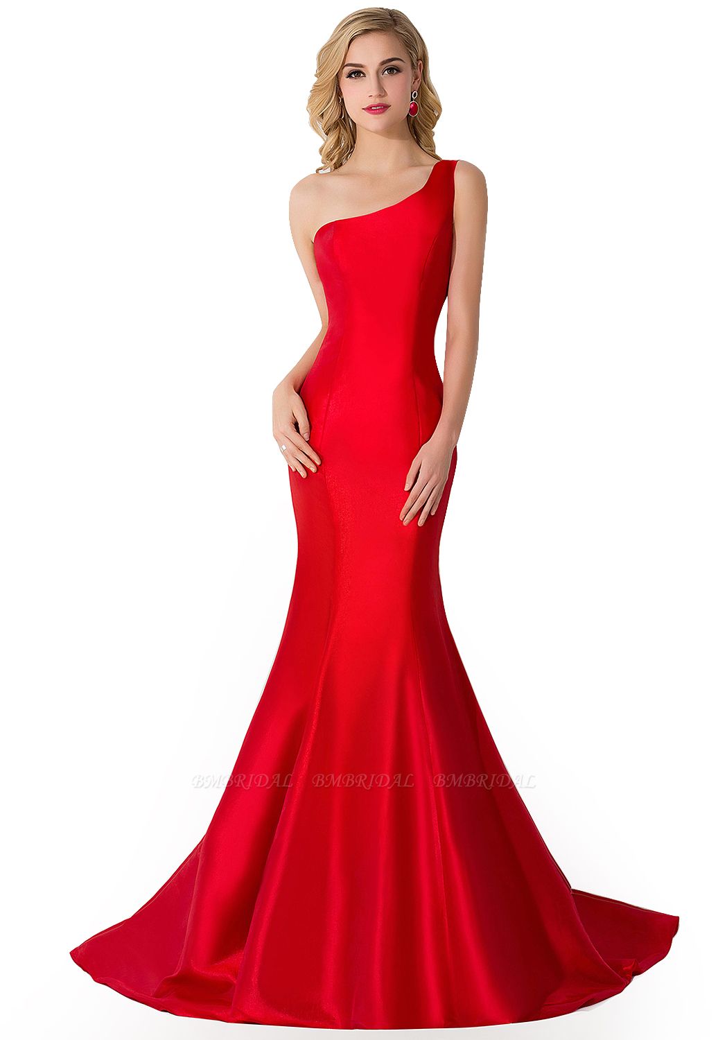BMbridal One Shoulder Red Mermaid Long Party Gowns