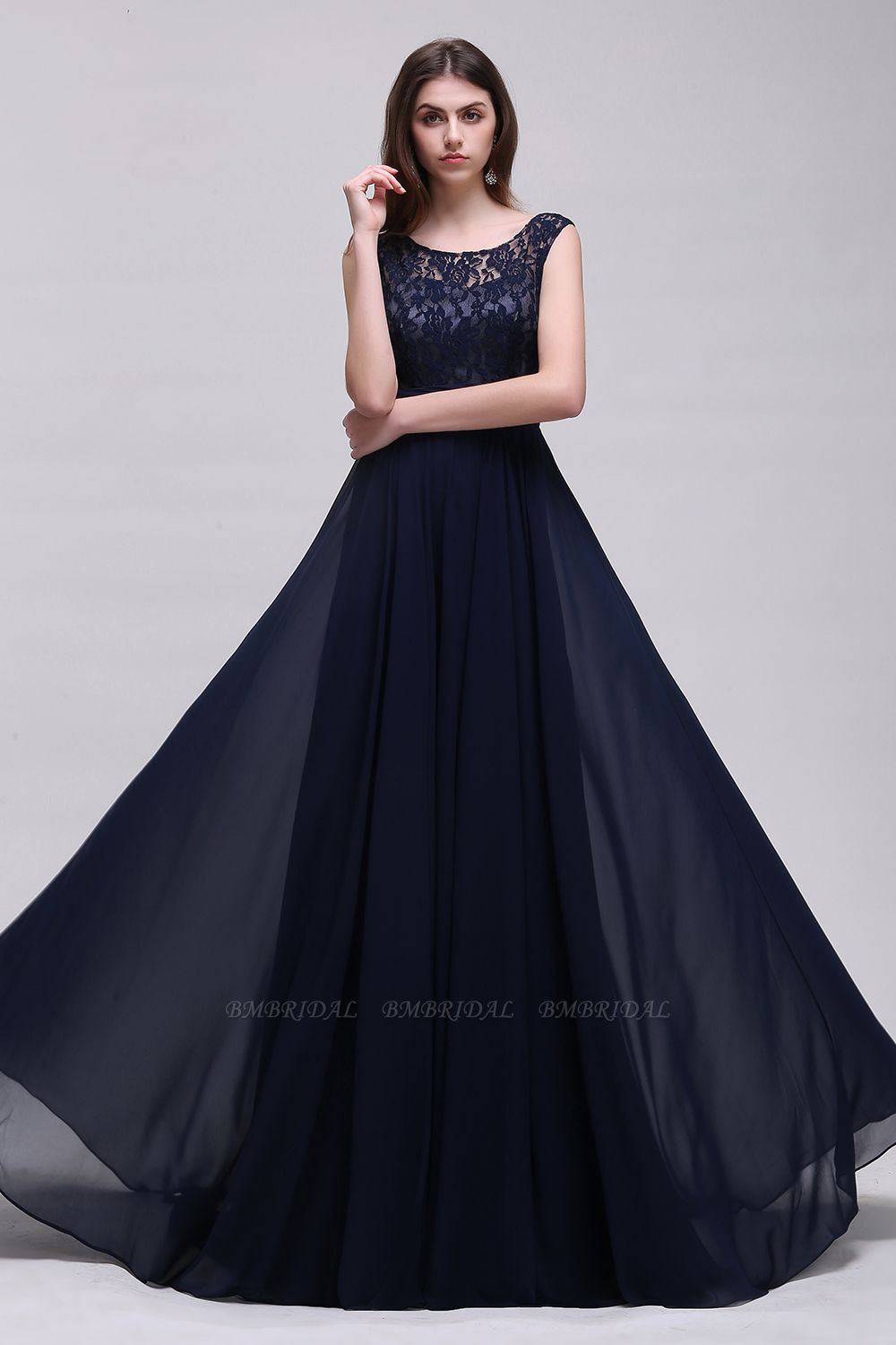 BMbridal Sleeveless Lace Long Chiffon Prom Dress Online