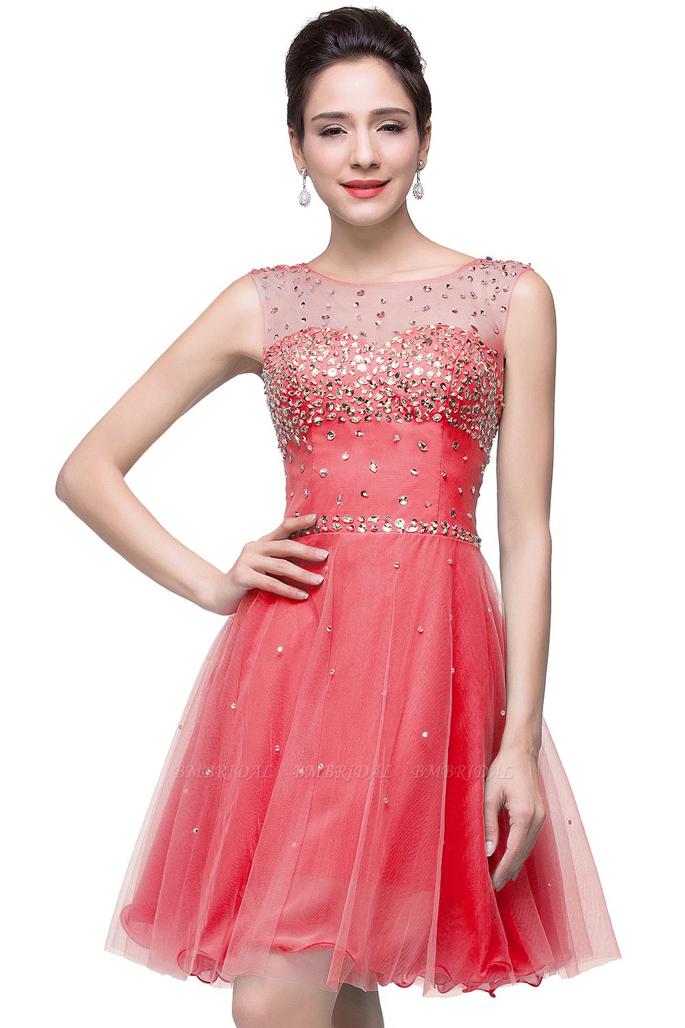 BMbridal Open Back Sleeveless Chiffon Homecoming Dress Crystal Beads Tüll Short Prom Dress